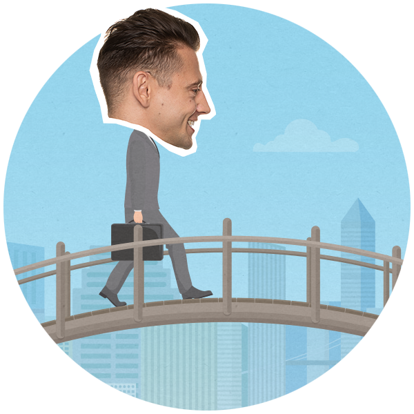 Man walking over bridge