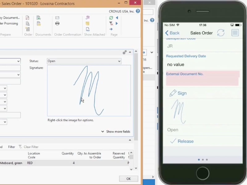 Capture a signature using Anveo Mobile App for Dynamics NAV